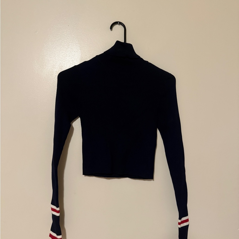 Zara Navy Sweater with Red and White Stripes